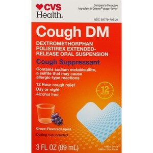 CVS Health Dextromethorphan Polistirex Extended-Release Oral Suspension, Grape Flavor, Cough Suppressant For Adults, 3 OZ