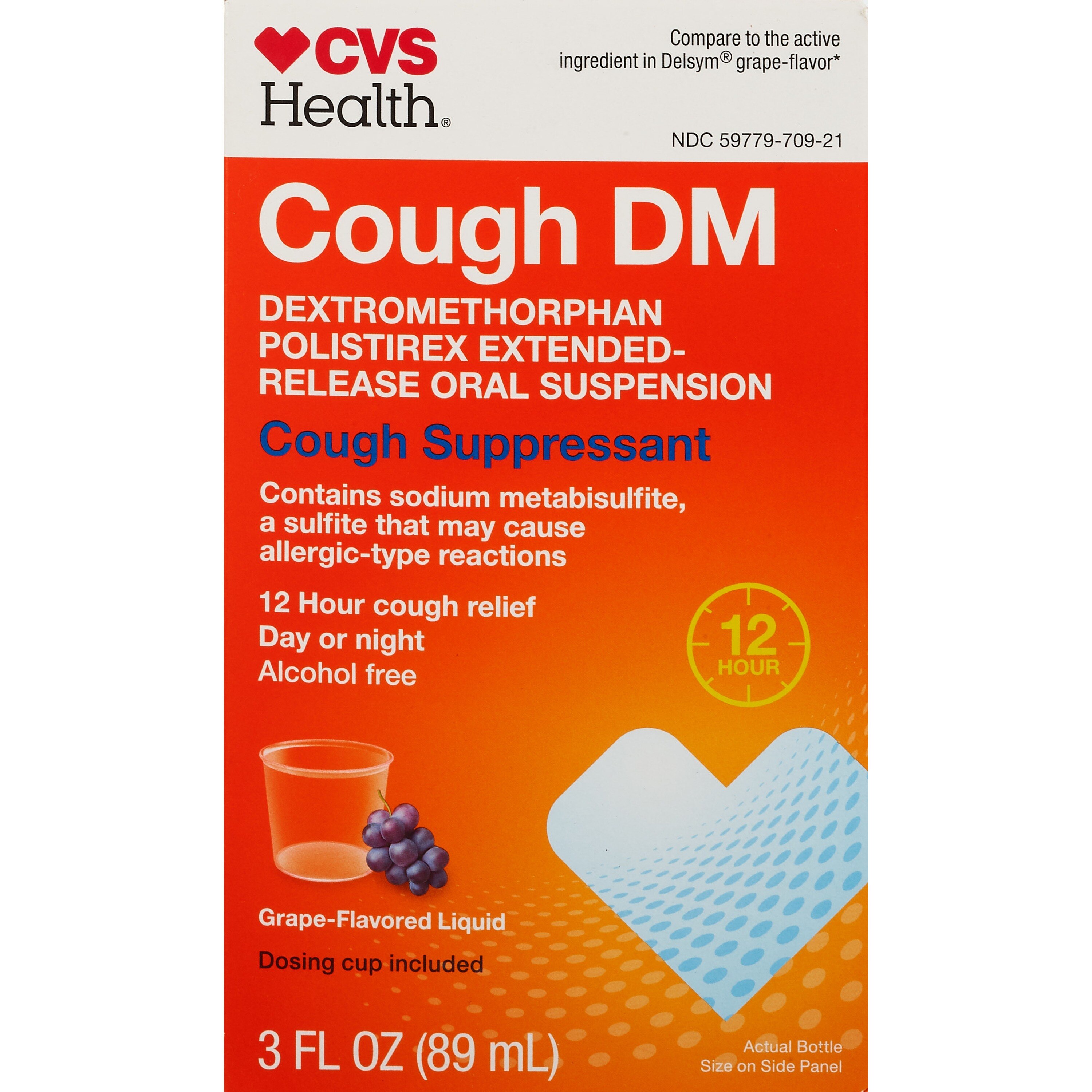 CVS Health 12HR Cough DM Relief Liquid Cough Suppressant, Grape, 3 Oz