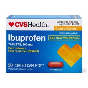 CVS Health Coated Ibuprofen Caplets (Capsule-Shaped Tablets), 200 mg, Pain Reliever and Fever Reducer