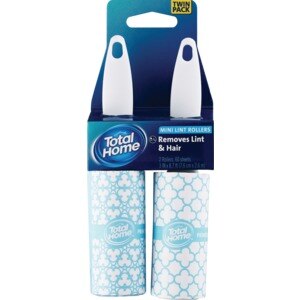  Total Home Mini Lint Rollers, Twin Pack, 60 Sheets Per Roller 