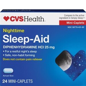 CVS Health Nighttime Sleep Aid - Clorhidrato de difenhidramina de 25 mg, alivia el insomnio ocasional, 24 u.