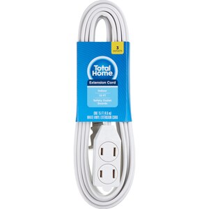 Total Home 3-Outlet Indoor Extension Cord, 15 Ft White