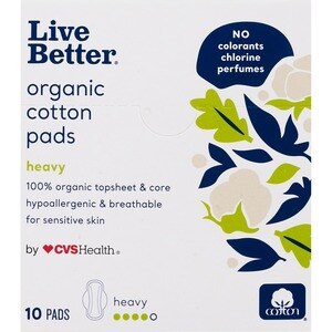 CVS Live Better Organic Cotton Pads, Heavy, 10 Ct