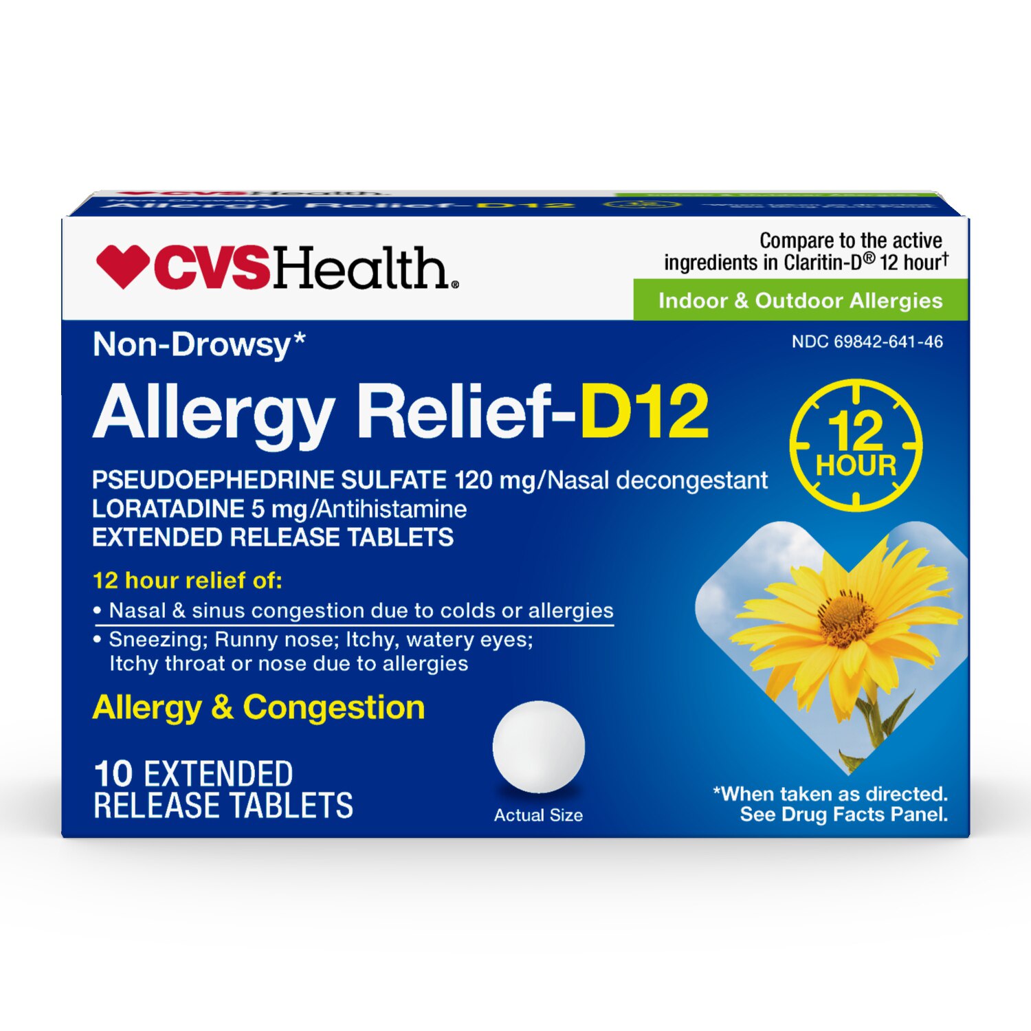 CVS Health Allergy Relief-D12 Extended Release Tablets, Non-Drowsy, 10 Ct