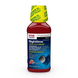 CVS Health Nighttime Cold and Flu Relief, Berry Flavor, helps relieve nasal and sinus congestion and sinus pressure , 12 OZ