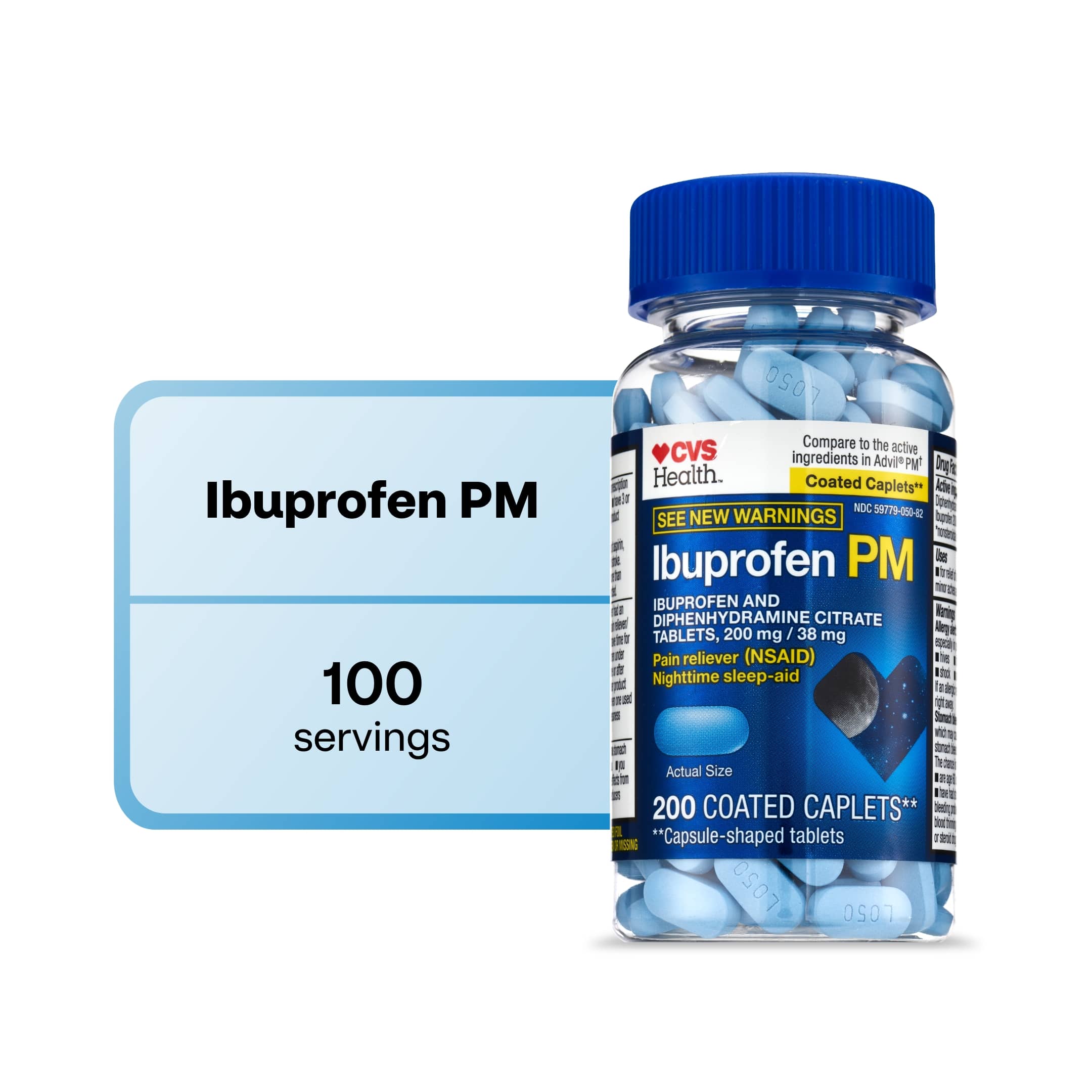 CVS Health - Ibuprofen PM, analgésico en cápsulas recubiertas, 200 mg