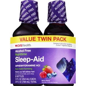 CVS Health Nighttime Sleep Aid Diphenhydramine HCI Liquid, Berry, 12 FL Oz, 2 PACK - 12 Oz