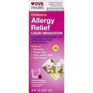  CVS Health Dye-Free Allergy Diphenhydramine Liquid, Cherry Flavored 