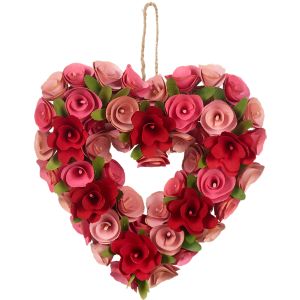 Red & Pink Woodchip Floral Heart Wreath, 12.5 In , CVS