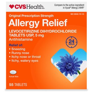 CVS Health Allergy Relief Levocetirizine Dihydrochloride Tablets USP 5 Mg, 15 Ct - 55 Ct