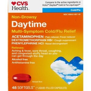 CVS Health - Cápsulas blandas para los síntomas del resfriado y la gripe, para el día, no causa somnolencia