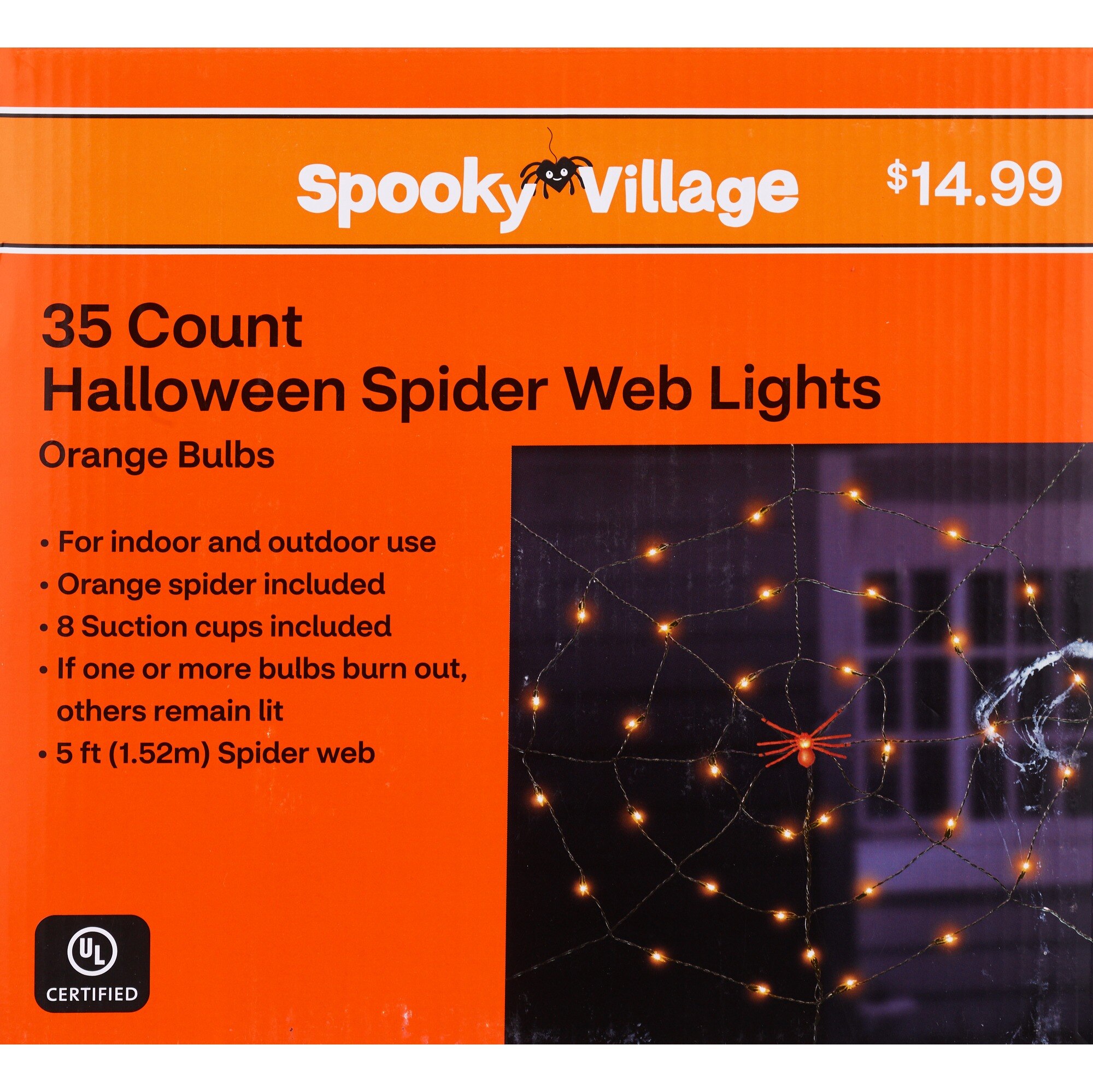Spooky Village Halloween Spider Web Lights, Orange, 35 ct
