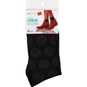 Style Essentials By Hanes Ladies' Crew Socks Size 5-9, Assorted Black Pack, 3 Ct , CVS
