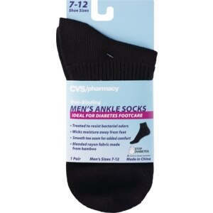 CVS Non-Binding Men's Ankle Socks - Diabetes Footcare, Size 7-12 Black ...