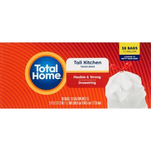 Total Home Tall Kitchen Trash Bags, White, 38 Ct , CVS