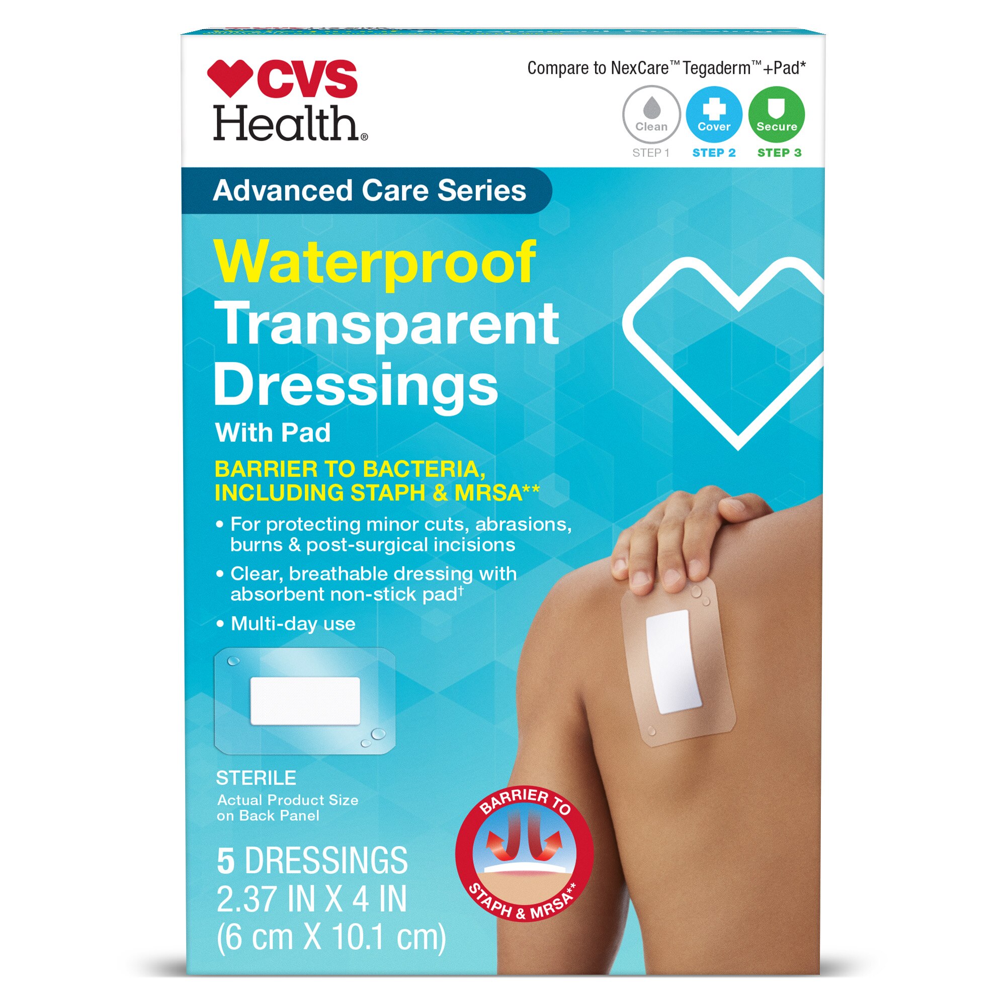 CVS Health Waterproof Transparent Dressings With Pad, 5 Ct