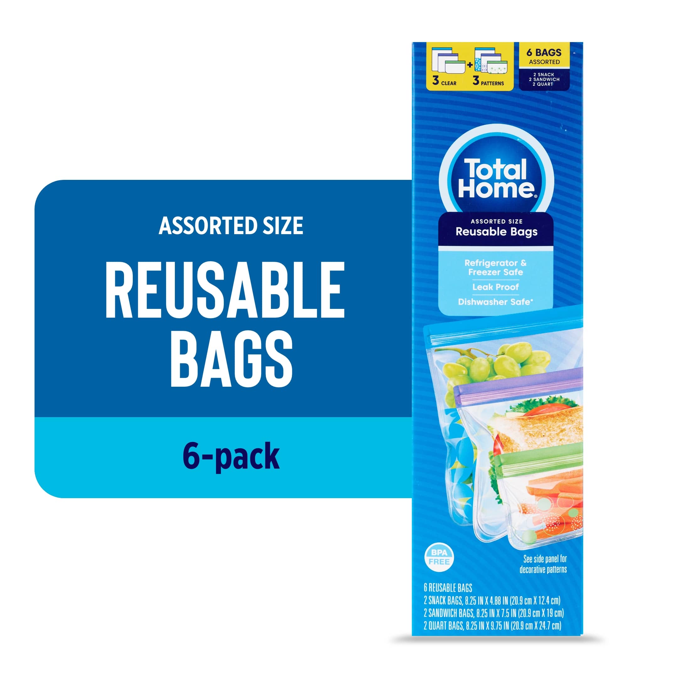 Total Home Reusable Food Storage Bags, Assorted Sizes, 6 Ct , CVS