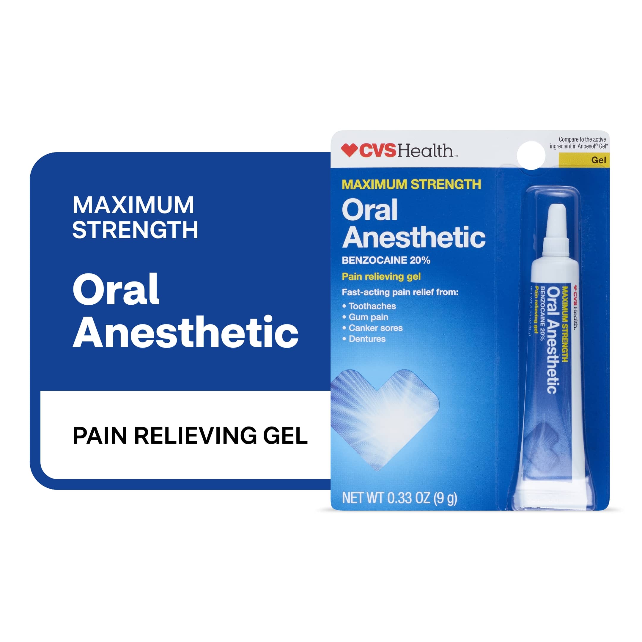 CVS Health Oral Anesthetic, Benzocaine 20% Maximum Strength Pain Relieving Gel - 0.33 Oz
