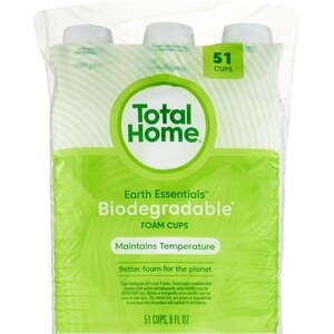 Total Home Earth Essentials Biodegradable Foam Cups, 8oz, 51CT