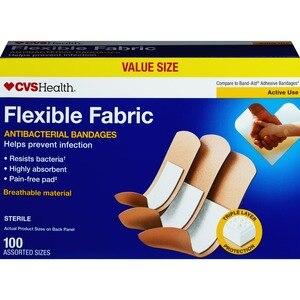 CVS Health Flexible Fabric Anti Bacterial Bandages Assorted Sizes 100 Count