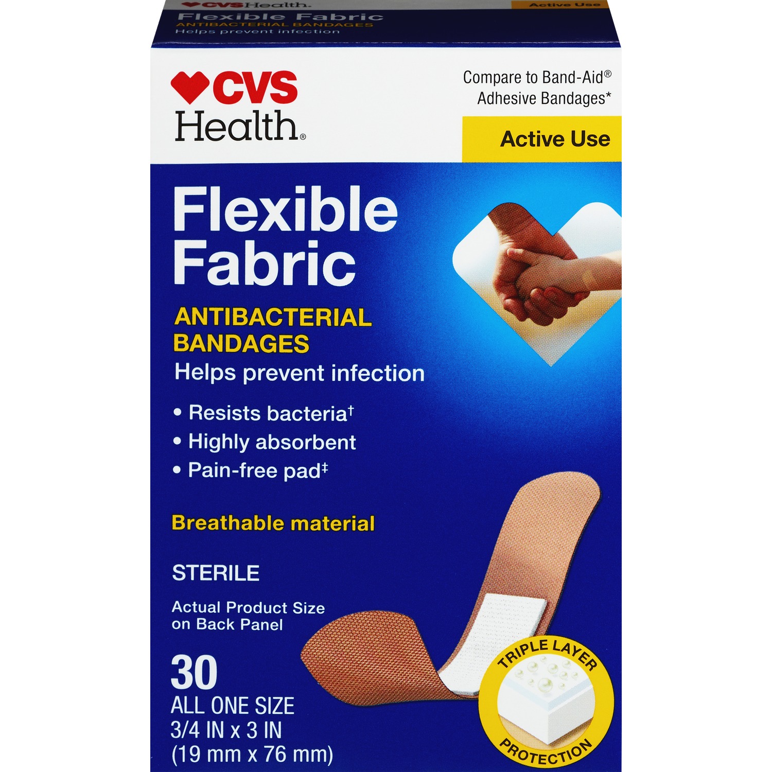 CVS Health Flexible Fabric Anti-Bacterial Bandages, 30 Count
