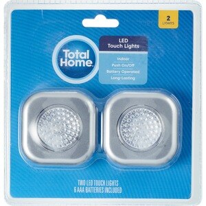Total Home 2 Led Touch Light, Push On/Off Battery Operated