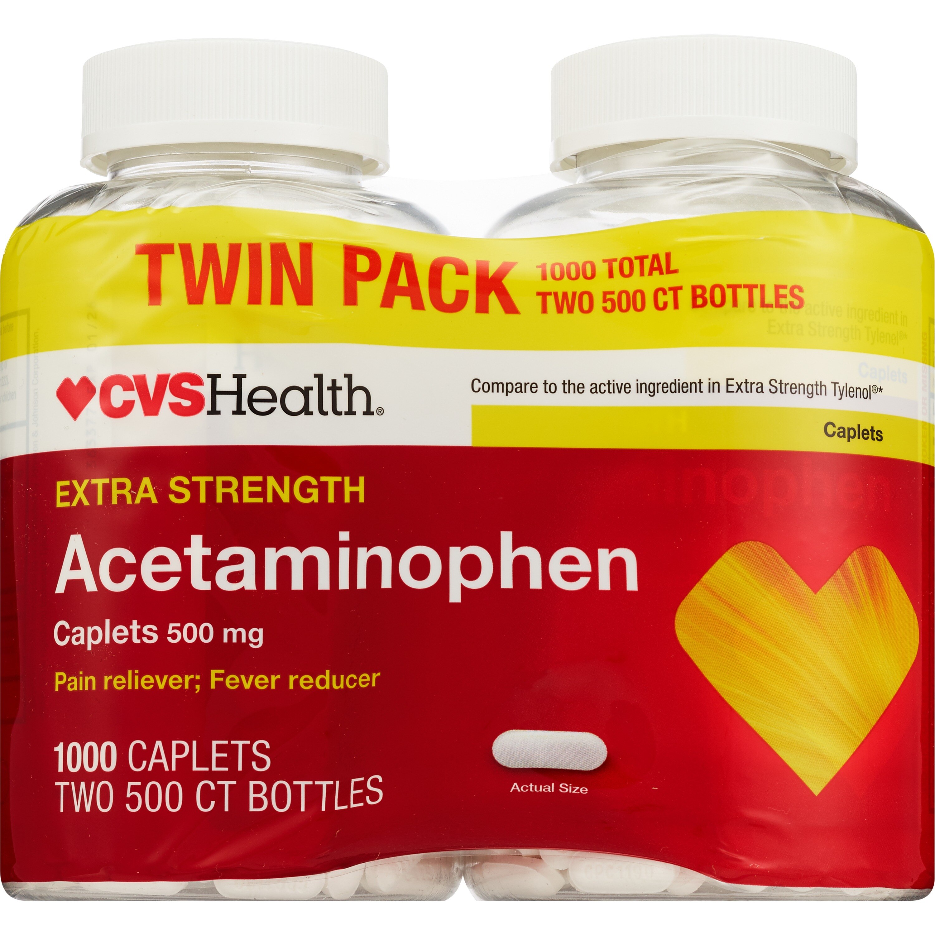 CVS Health Extra Strength Acetaminophen Pain Relief 500 MG Caplets, 1000 ct - 500 ct