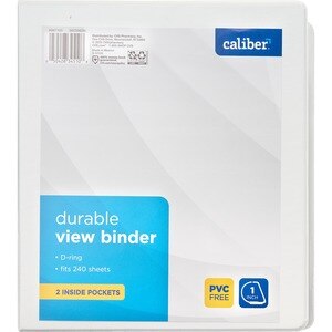 Caliber Durable View 1 Inch Binder, White