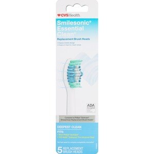 CVS Health Smilesonic Pro Essential Clean Antibacterial Replacement Brush Heads, 5 Ct