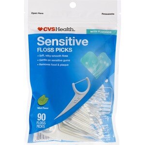 CVS Health Sensitive Floss Picks, Mint, 90 Ct