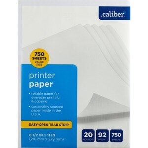Caliber Printer Paper,  8 1/2 in. x 11 in., 20 Lb., 92 Bright, 750 Sheets