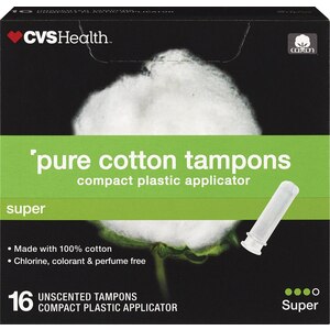  CVS Health Pure Cotton Tampons, Super, 16 CT 
