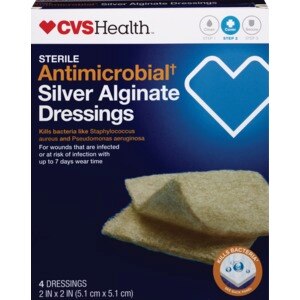 CVS Health Sterile Antimicrobial Silver Alginate Dressings 2x2in, 4CT