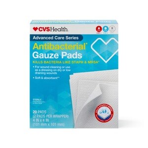 CVS Health Sterile Antibacterial Gauze Pads, 4 IN X 4 IN, 20 Ct