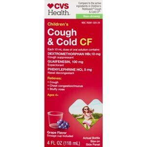 CVS Health Kid's Tussin Cough and Cold CF Liquid Formula, 4 OZ