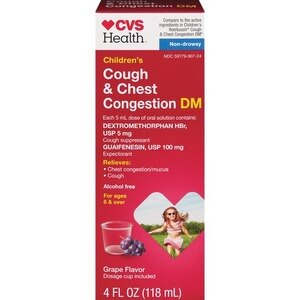 CVS Health Kid's Tussin Cough and Chest Congestion DM Liquid, 4 OZ