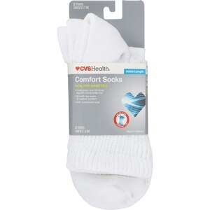 CVS Health Diabetic Comfort Socks Ankle Length Unisex, 2 Pairs, S/M, White - 2 Ct