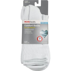 CVS Health Diabetic Comfort Socks Ankle Length Unisex, 2 Pairs, L/XL, White - 2 Ct