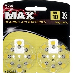 CVS Max Hearing Aid Battery, Size 10, 16 CT