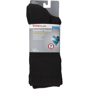 CVS Health Crew Comfort Socks For Diabetics, 2 Pairs, S/M, Black - 2 Ct