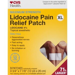 CVS Health XL Maximum Strength Lidocaine Pain Relief Patch, Odor Free, 3 CT
