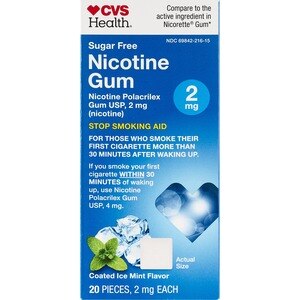 CVS Health Sugar Free Nicotine 2mg Gum, Ice Mint, 20 Ct