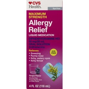  CVS Health Adult's Maximum Strength Allergy Diphenhydramine Oral Solution Grape, 4 OZ 