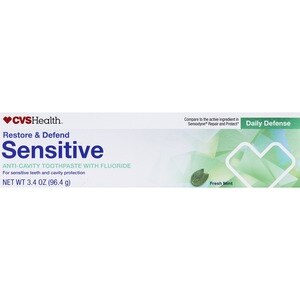 CVS Health Restore & Defend Sensitive Fluoride Toothpaste, Fresh Mint, 3.4 Oz