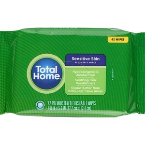 Total Home Sensitive Skin Flushable Moist Cleansing Cloths, 42CT