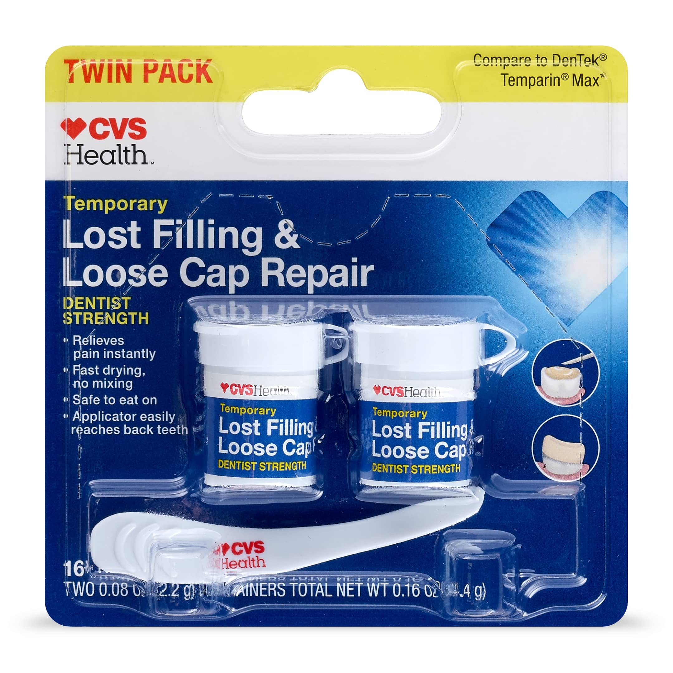 CVS Health Dentist Strength Temporary Lost Filling & Loose Cap Repair, 0.08 OZ, 2 Ct