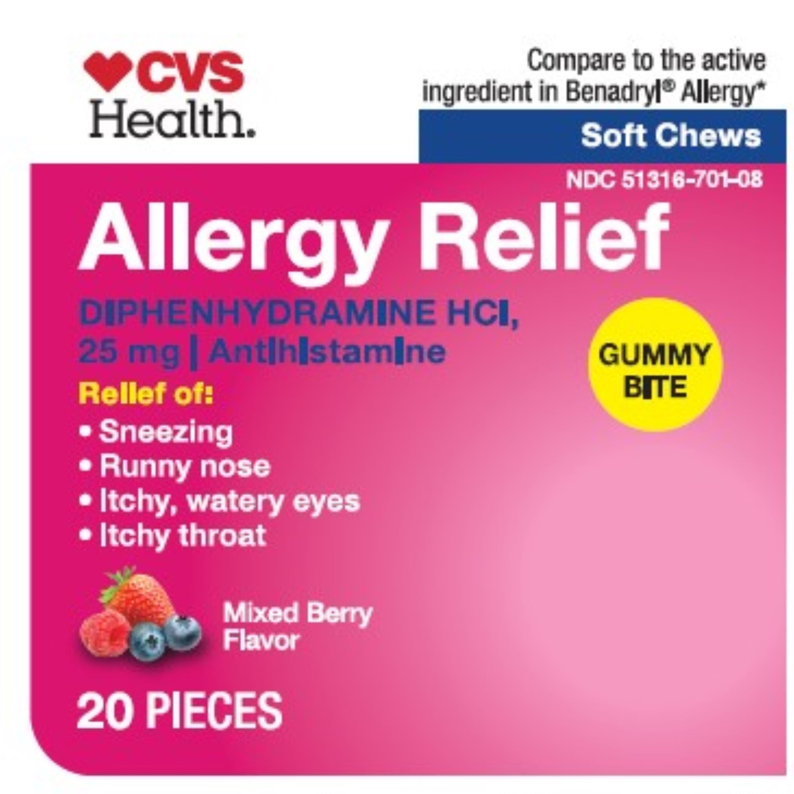 CVS Health Allergy Relief Diphenhydramine Soft Chews, 20 Ct