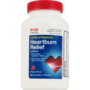 CVS Health Extra Strength Heartburn Relief Chewable Tablets, Cherry, 100 Ct