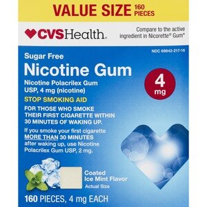 CVS Health Sugar Free Nicotine 4mg Gum, Ice Mint, 160 Ct