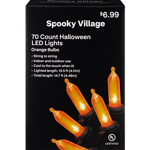 Spooky Village Halloween Lights, Orange, 70 ct, 15ft